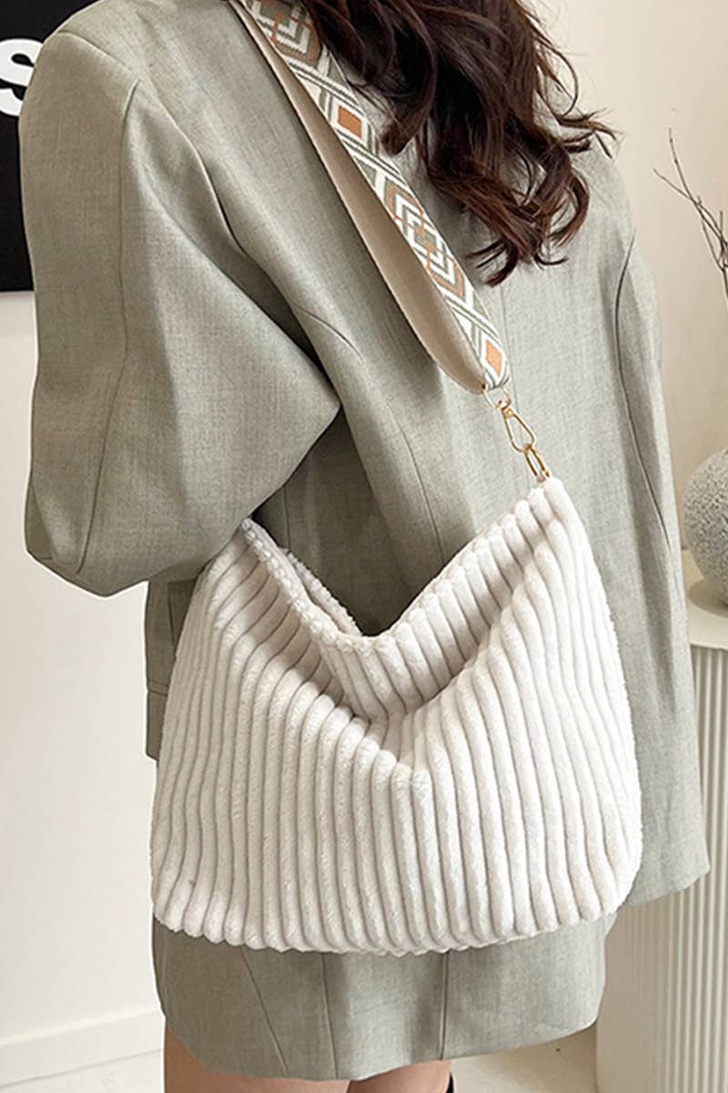 1002 Corduroy Tote Bag With Guitar Shoulder Strap SI-28151: GREY-184248 / OS