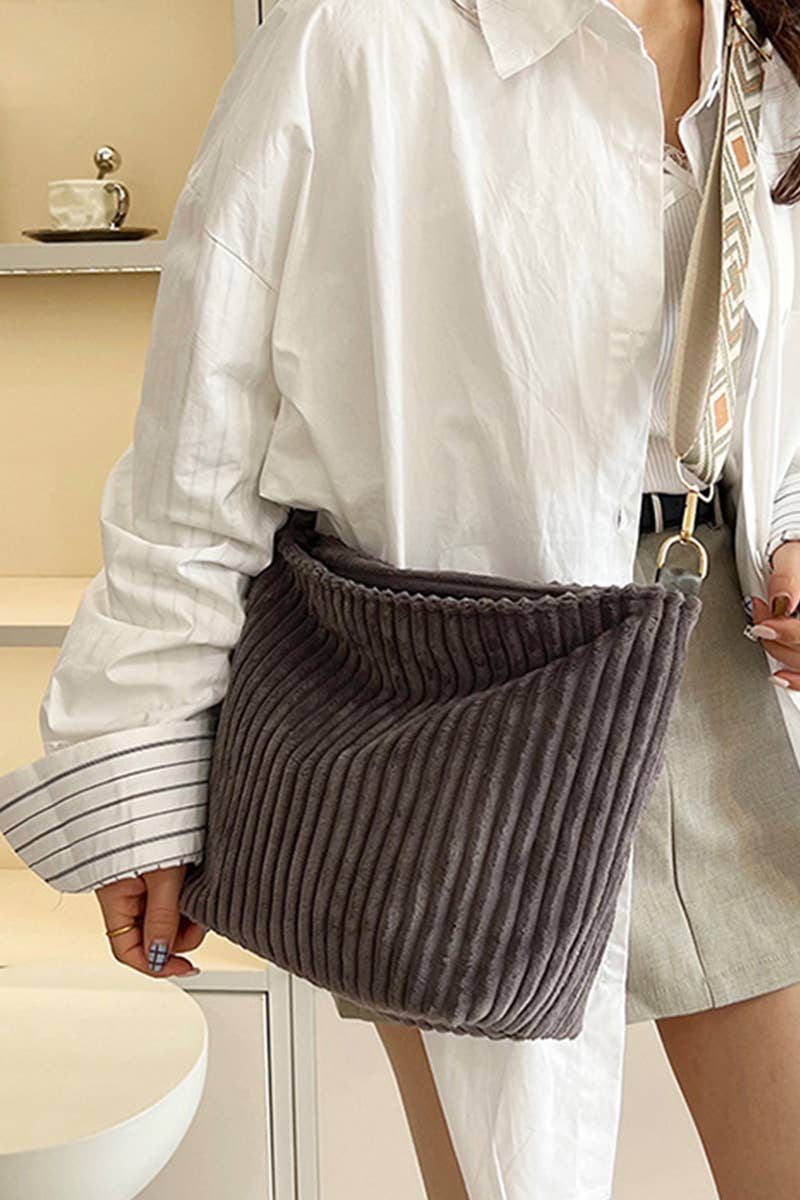 0806 Corduroy Tote Bag With Guitar Shoulder Strap SI-28151: BLACK-184246 / OS
