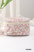 Ditsy Quilted Floral Travel Makeup Bag w/ Organizing Pockets: FUCHSIA-200649 / OS