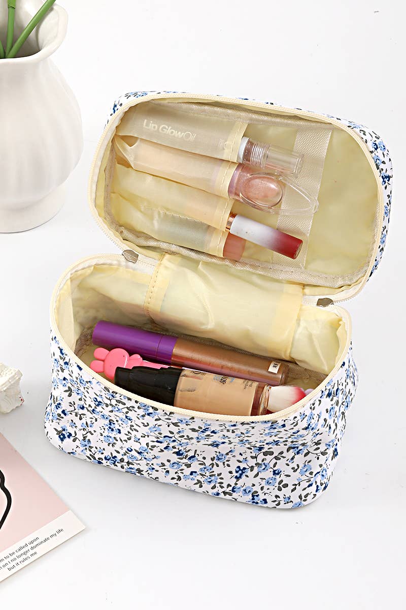 Ditsy Quilted Floral Travel Makeup Bag w/ Organizing Pockets: FUCHSIA-200649 / OS