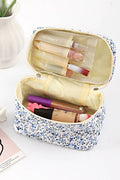 Ditsy Quilted Floral Travel Makeup Bag w/ Organizing Pockets: BLUE-200645 / OS