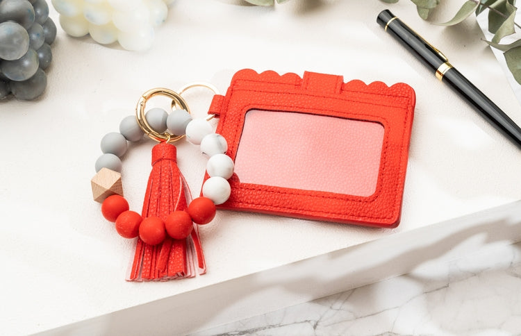 Leather Keychain Wallet With Wristlet Bangle Bracelet: Pink