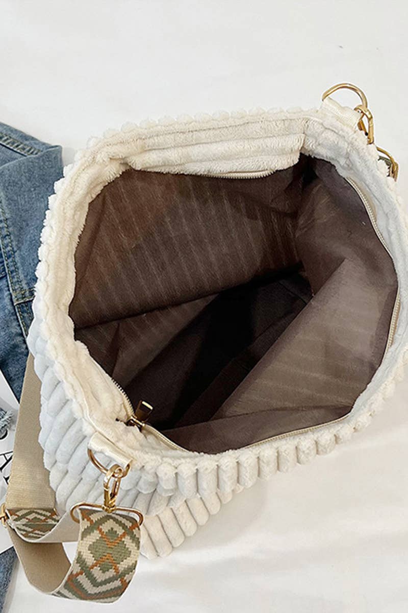 0806 Corduroy Tote Bag With Guitar Shoulder Strap SI-28151: BLACK-184246 / OS