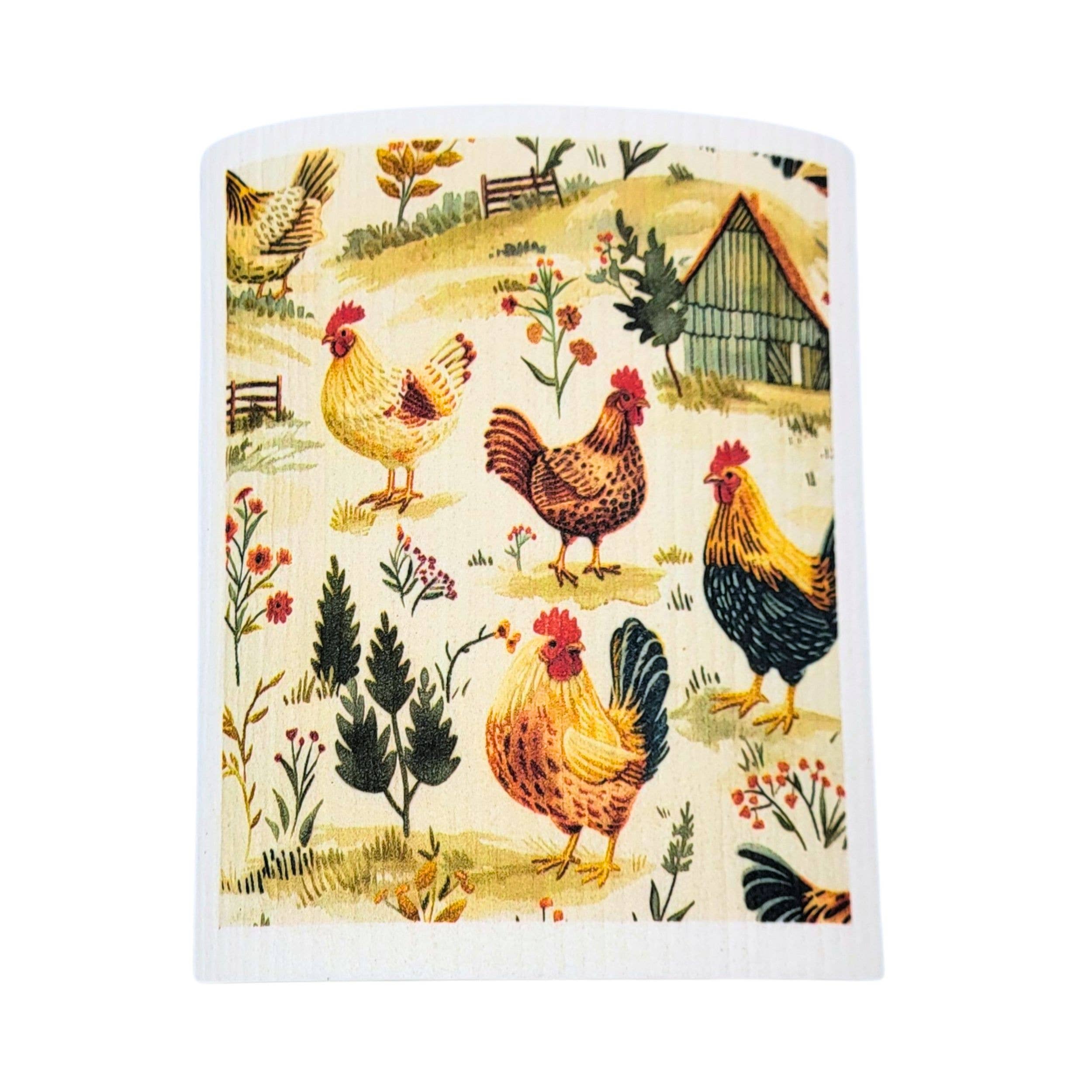 Roosters on The Farm Swedish Dishcloth