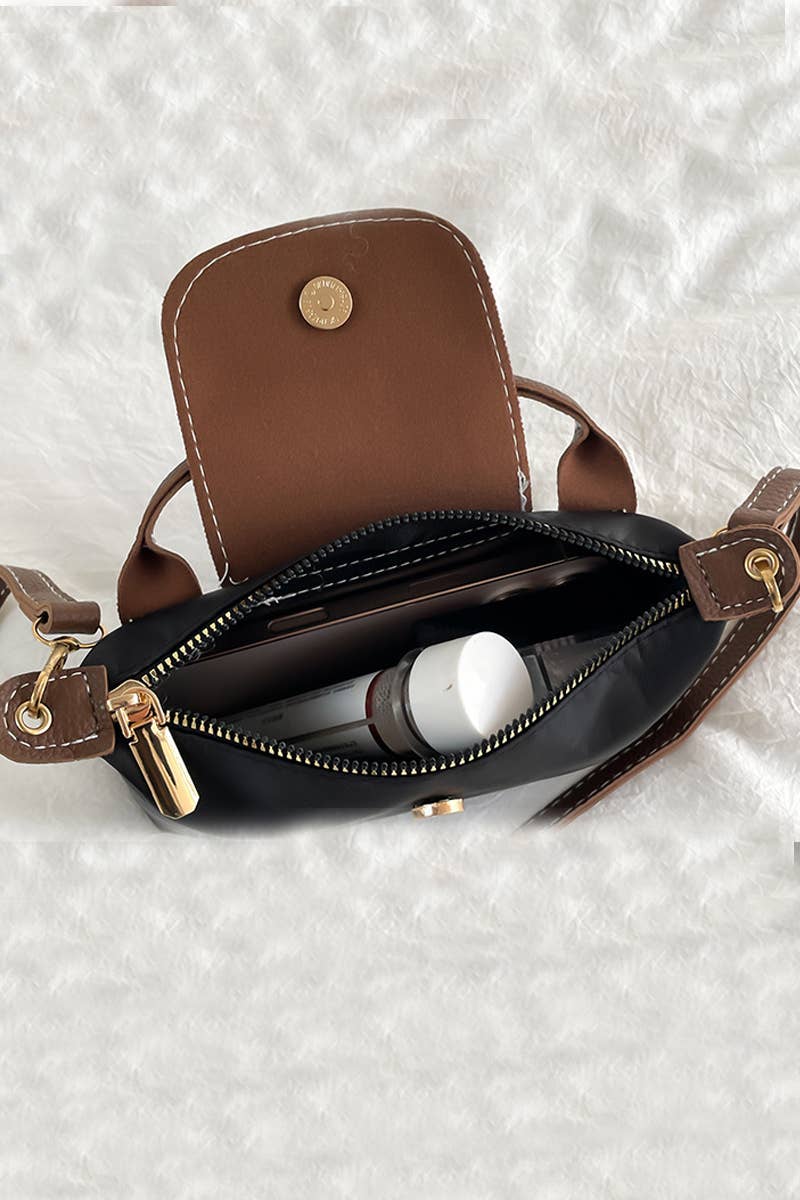 Trendy Color Block Flap Mini Handbag: ASH MOCHA-198061 / OS